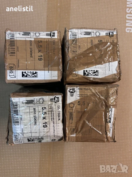 Продавам самонарезни винтове с шестостенна глава и фланец 5.5x19 мм (поцинковани) - 4 кутии по 500 б, снимка 1