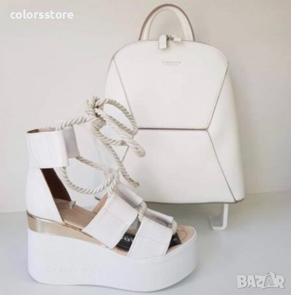 Сандали на платформа - бяла кожа - 311, снимка 1