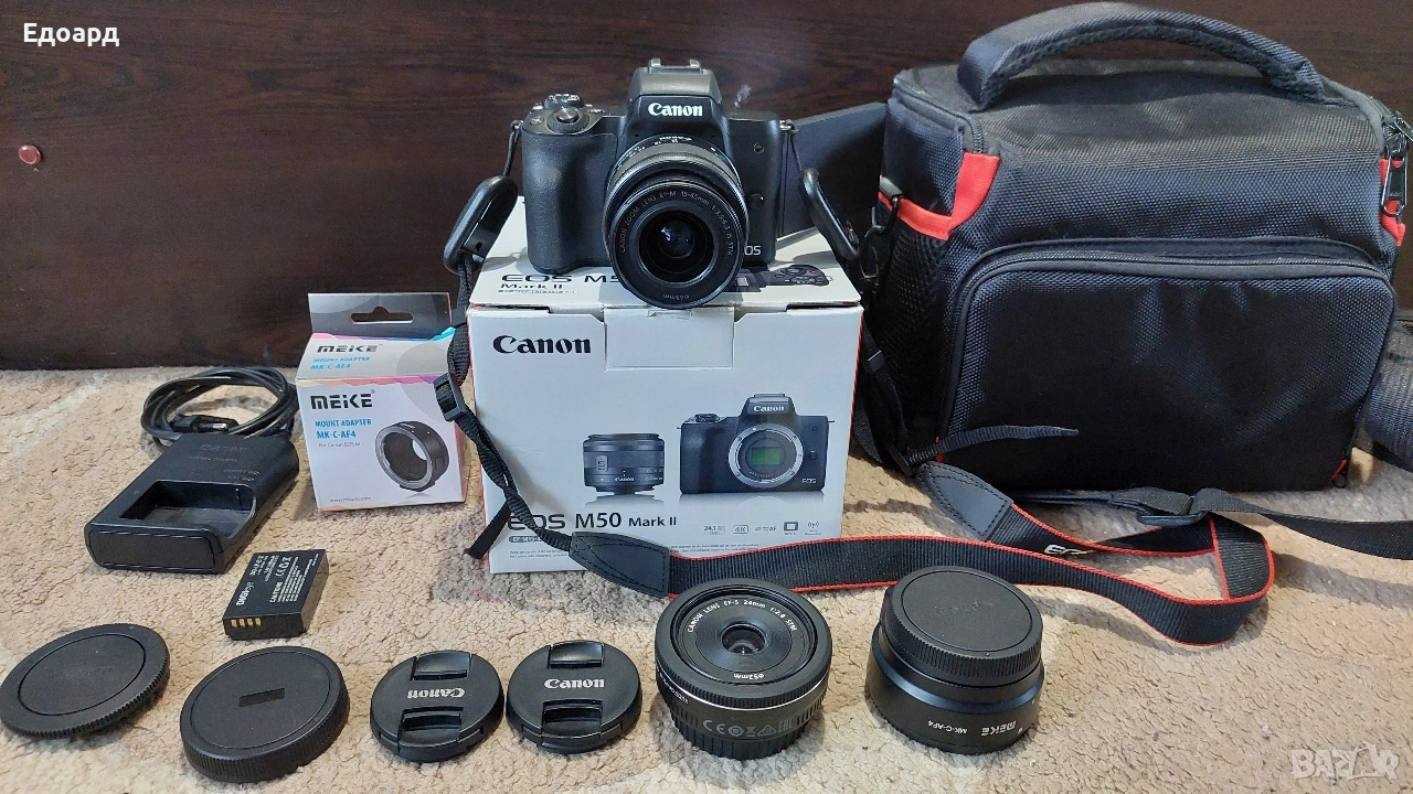 Canon EOS M50 Mark II 2 + допълнителни аксесоари и резервна батерия, снимка 1