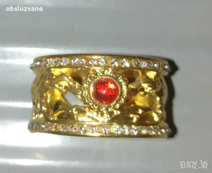 Пръстен -халка със слончета и рубин, снимка 1