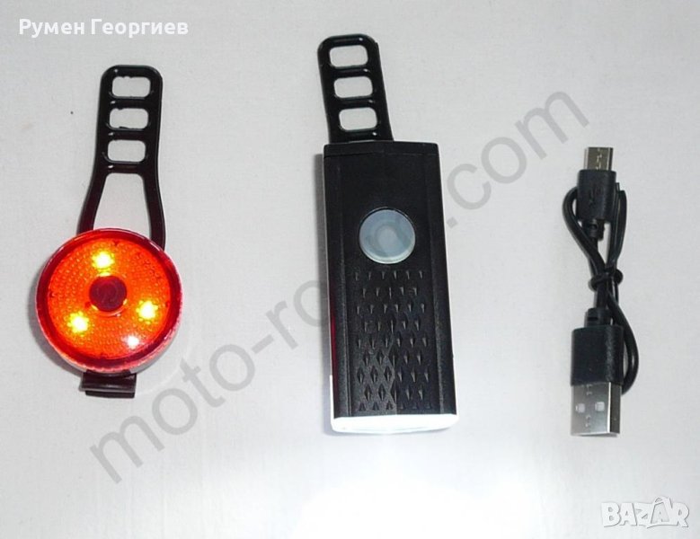 Комплект фар и стоп за велосипед, LED, интегрирани батерии, USB , снимка 1