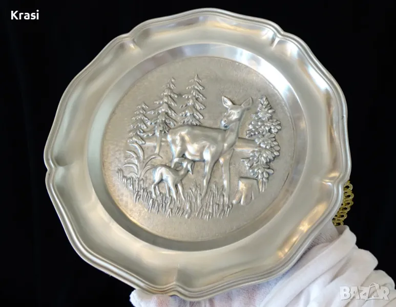 Пано от калай Сърна с малко Еленче. , снимка 1