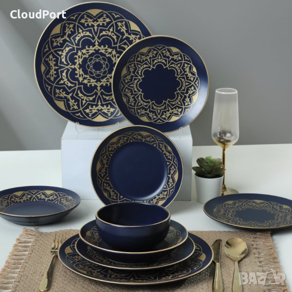 ПЪЛЕН СЕРВИЗ ЗА МАСА, KERAMIKA, GOLD, 24 ЧАСТИ, КЕРАМИКА, ЖЪЛТО/ СИН, снимка 1