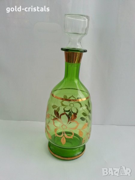 гарафа Бохемия цветно стъкло позлата, снимка 1