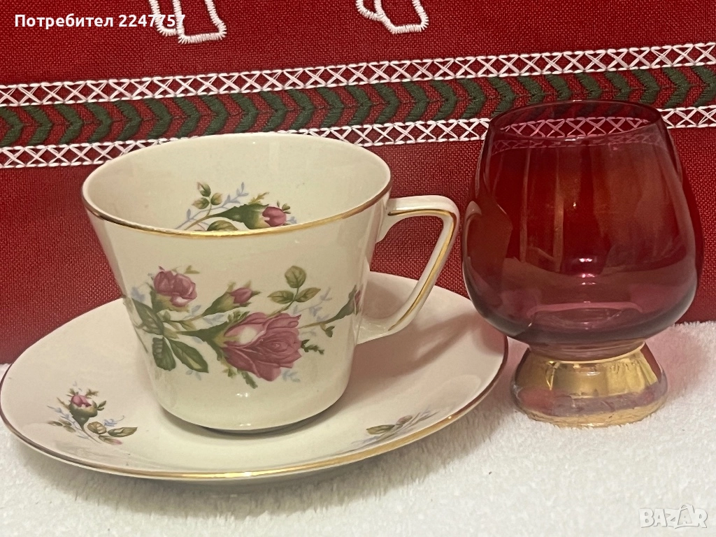 Двоен сет порцелан Poland с кристална чаша, снимка 1