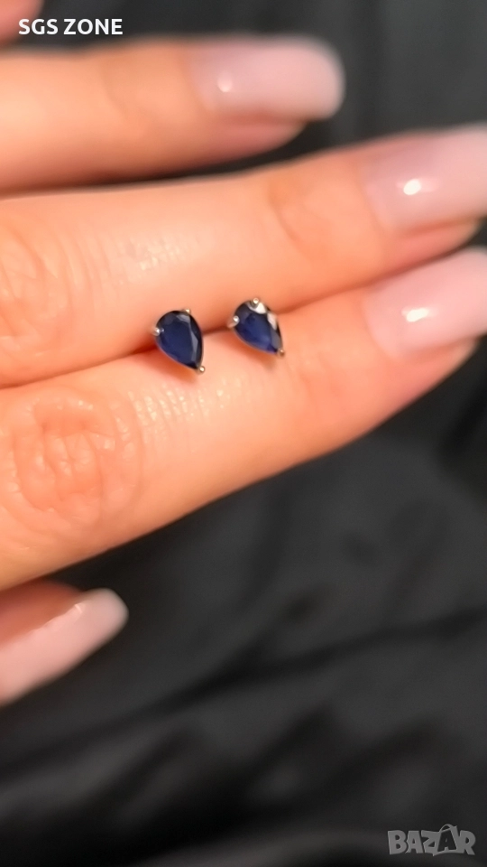 Сребърни обеци със син сапфир., снимка 1