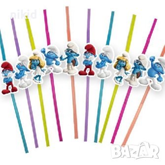 10 бр Смърфовете The smurfes смърфчетата смърфчета парти сламки рожден ден, снимка 1