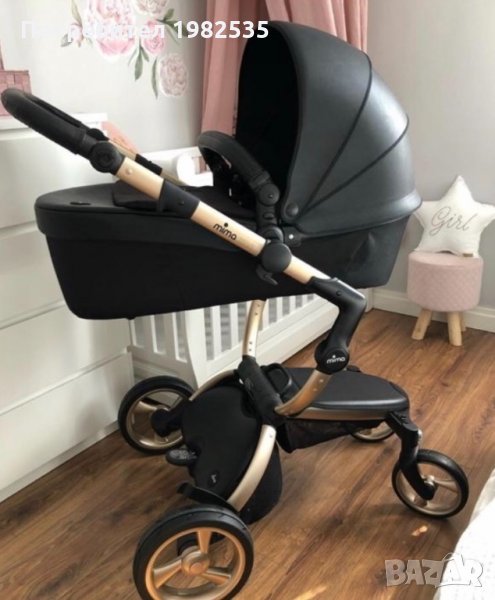 Количка мима хари черна кожа със медено шаси, снимка 1