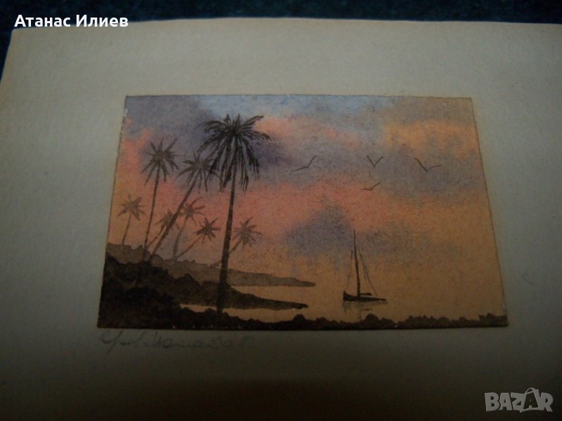 Страхотен миниатюрен акварел подписан от 82г. 1, снимка 1