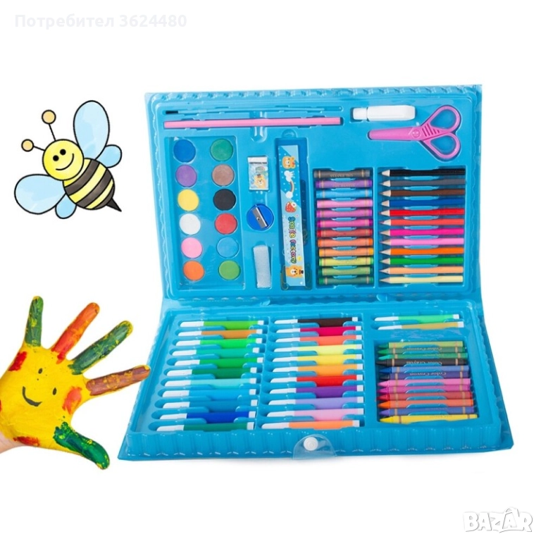 Арт Комплект за Деца 86 бр. Син Куфар с Дизайн Космонавт 4730, снимка 1