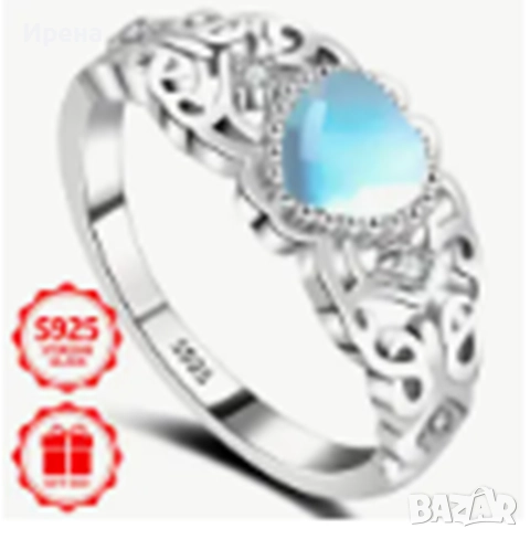 Пръстен - имитация на лунен камък и красиви кристалчета, снимка 1