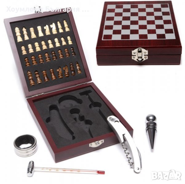 Подаръчен комплект с шах и аксесоари за вино, снимка 1