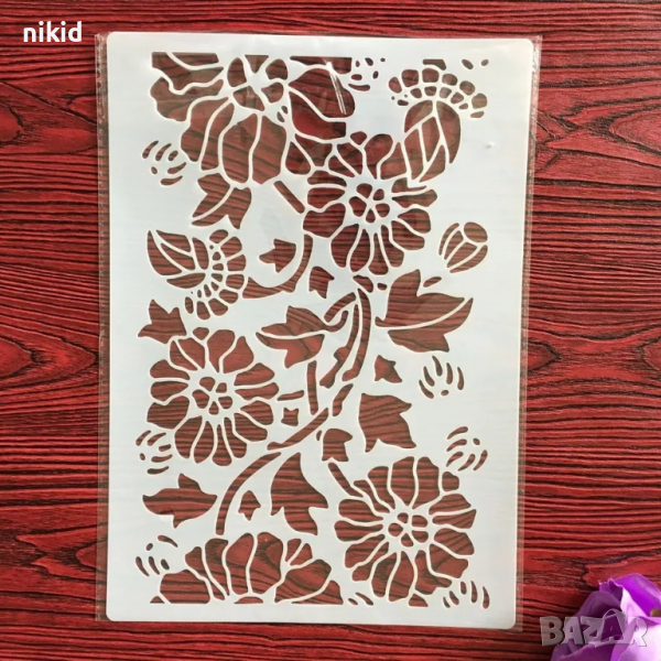 Цветя гербери с листа шаблон стенсил спрей за торта украса декорация Scrapbooking, снимка 1