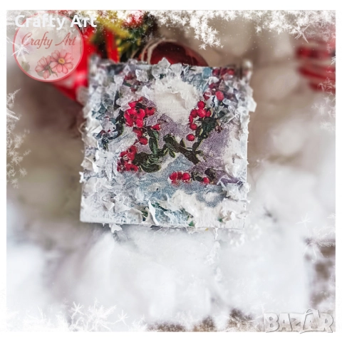 Дървена коледна кутия за бижута с декупаж 