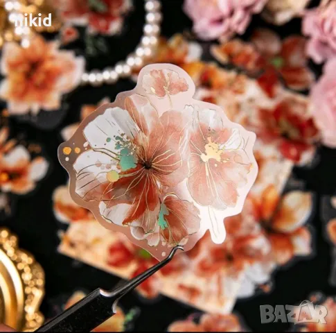 20 цветя роза божур самозалепващи лепенки стикери декор ръчна изработка украса, снимка 6 - Други - 48822888