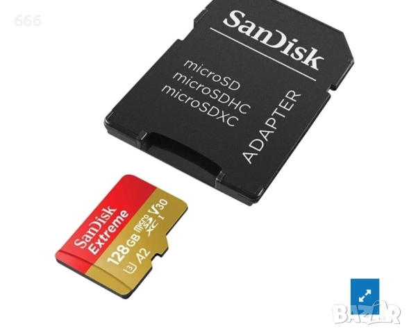 Карта памет SanDisk - Extreme PRO, 128GB, microSDXC, Class10 + адаптер, снимка 3 - Друга електроника - 51595247