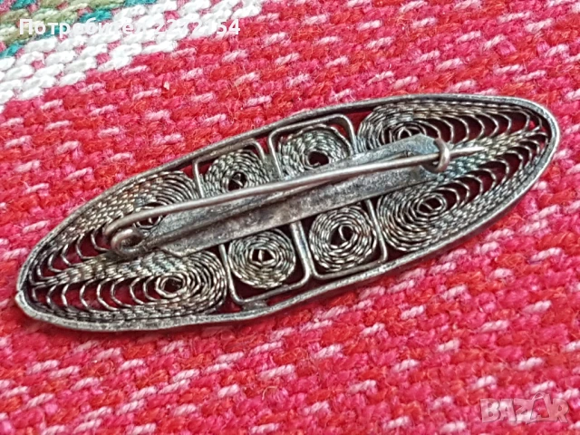 Сребърна брошка филигран , снимка 2 - Антикварни и старинни предмети - 51382274