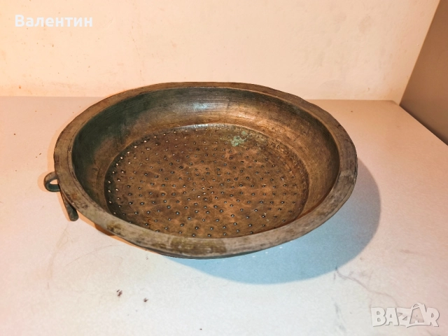 Бакърено сито с дръжка 14, снимка 4 - Антикварни и старинни предмети - 52524636