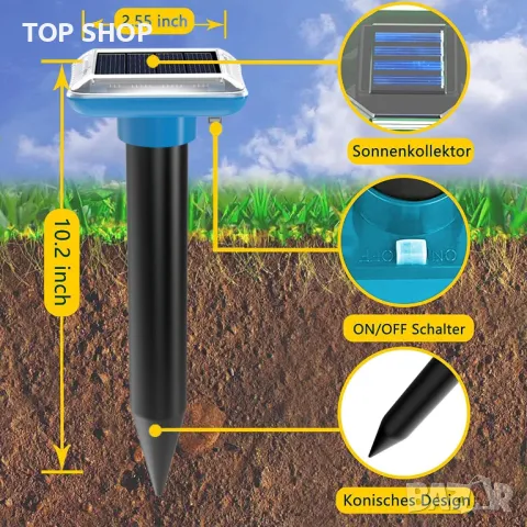 Соларен репелент за къртици, ултразвуков, водоустойчив, 4 бр., снимка 3 - Басейни и аксесоари - 49487912
