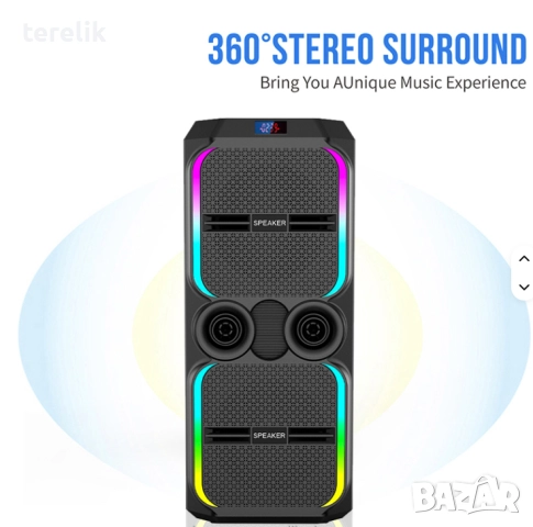 🔊 ABS-12202 – 12”×2 Xbass 200W 6000mah-50лв Професионална караоке тонколона, Bluetooth, 2 микрофонa