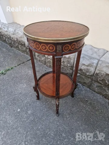 Страхотна антикварна холандска масичка интарзия и бронзови елементи , снимка 5 - Антикварни и старинни предмети - 49131662