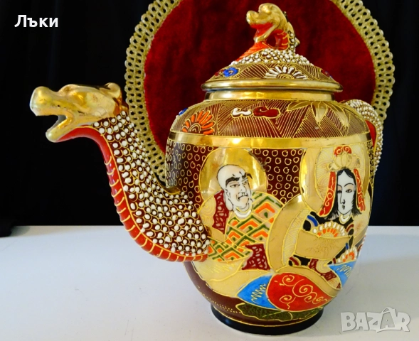 Кана японски порцелан Satsuma,Дракон,злато,1.5 литра. , снимка 9 - Антикварни и старинни предмети - 51636022