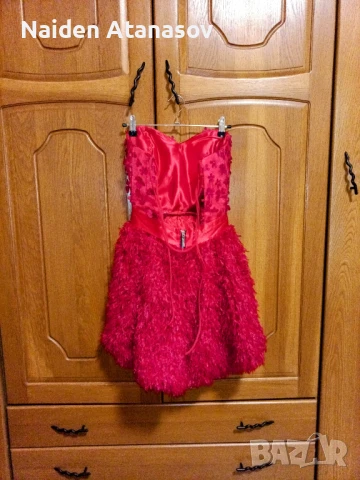 Елегантна рокля с естествени пера, снимка 4 - Рокли - 50779203