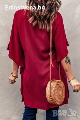 Дамска блуза тип кимоно в цвят бордо, снимка 7 - Туники - 44862498