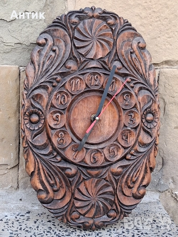 Красив Стар Стенен Часовник Дърворезба Масив от Соца, снимка 6 - Антикварни и старинни предмети - 52908774