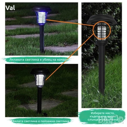 Соларна лампа против комари за открито – комплект 2 броя с UV защита и декоративно осветление, снимка 3 - Соларни лампи - 53035981