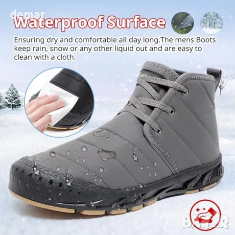 DAZFE Мъжки зимни ботуши, топли водоустойчиви зимни ботуши с кожена подплата, снимка 4 - Мъжки ботуши - 49901767