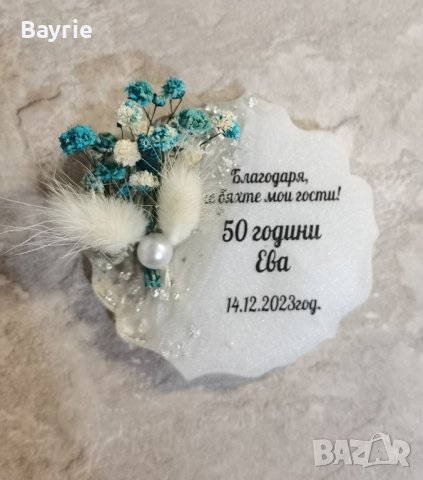 Магнитчета от епоксидна смола със сухи цветя - подаръчета за гости, снимка 3 - Други - 44129169