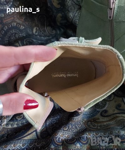 Естествен набук и пресована кожа за подметката / Маркови зелени боти "Bruno Banani" , снимка 9 - Дамски боти - 43497926