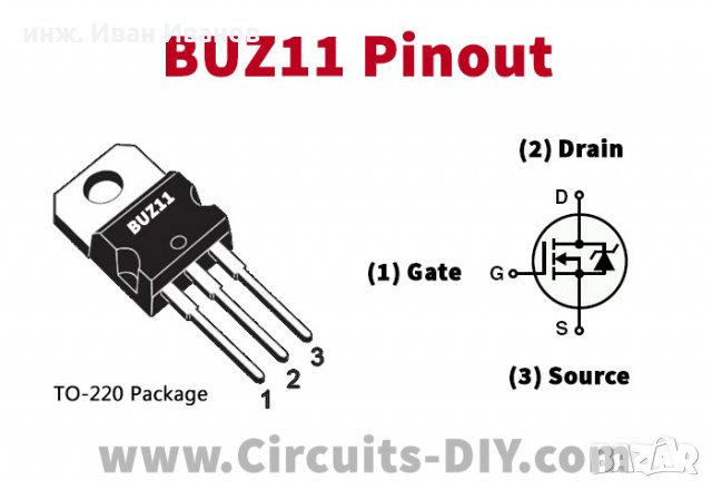 BUZ11 MOSFET-N транзистор 50V, 30A, 75W, 30 mΩ typ., снимка 3 - Друга електроника - 32937285
