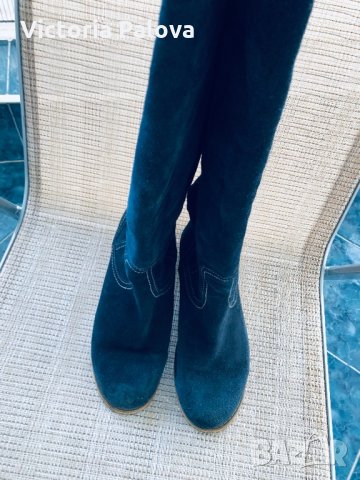 Сини велурени ботуши, снимка 11 - Дамски ботуши - 28121397