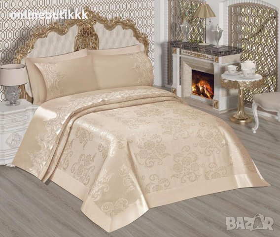 Луксозни покривки за спалня в комплект с долен чаршаф ранфорс , 2 калъфки ранфорс и 2 калъфки сатен, снимка 2 - Покривки за легло - 43006085