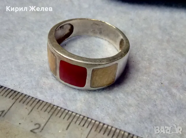 МАРКОВ ВИНТИДЖ АРТ СРЕБЪРЕН ПРЪСТЕН СРЕБРО 925 A1 с ДВЕ МАРКИРОВКИ и ЦВЕТЕН ЕМАЙЛ РЪЧНА РАБОТА 49935, снимка 6 - Пръстени - 49981847