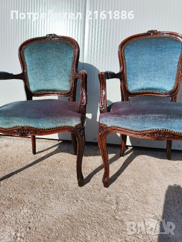 Дъбово кресло с дърворезба и плюшена дамаска , снимка 11 - Дивани и мека мебел - 53118174