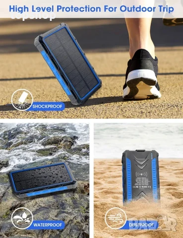 DJROLL Соларна Power Bank 36000mAh, IP66 водоустойчива, двоен USB и Type-C порт 5V/3A изход, снимка 7 - Друга електроника - 50494944