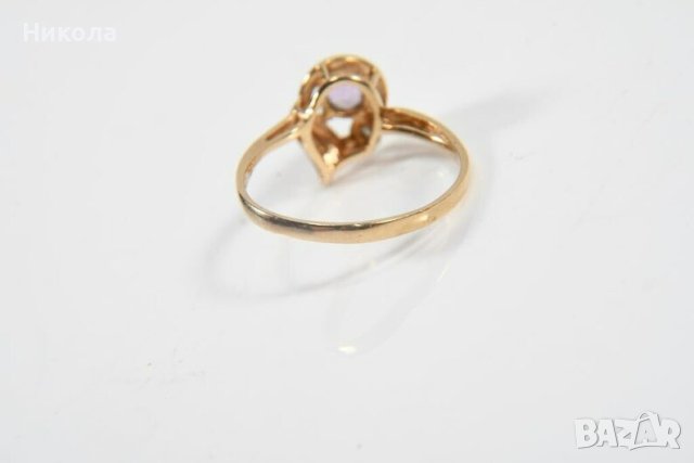 Стар златен пръстен - 10карата с  диамант и аметист, снимка 5 - Пръстени - 43361243