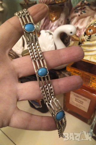 Авторска сребърна гривна  с ларимар   НАМАЛЕНА , снимка 3 - Гривни - 43675485