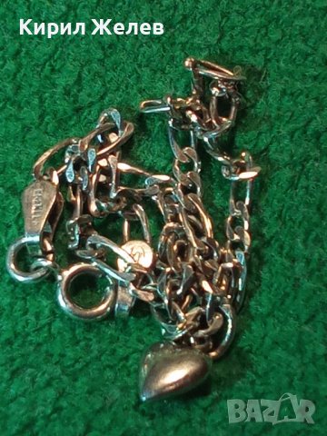 КРАСИВА НЕЖНА СРЕБЪРНА ГРИВНА СРЕБРО 925 ПЛЕТКА КАРТИЕ със СРЕБЪРНО СЪРЧИЦЕ 27385, снимка 2 - Гривни - 36795325