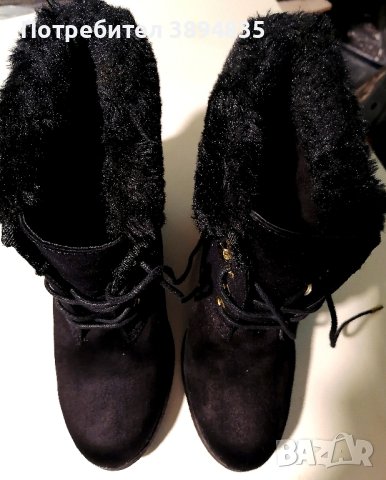 Боти с висока платформа с пух и естествен велур whitemt 37 номер, снимка 3 - Дамски боти - 43301289