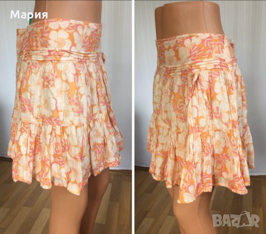 40 М / 42 Л? Kookai Дамска Лятна Пола Плаж Море на Цветя Оранжева Бежова Розова, снимка 12 - Поли - 28664466