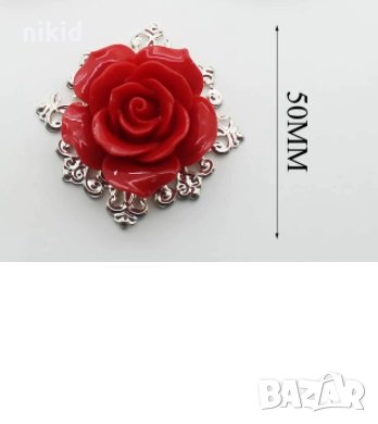 червена роза за брошка или друга украса декор декорация ръчна изработка подарък от смола, снимка 2 - Други - 33556546