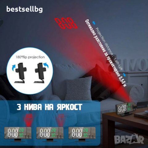 Постоянно светещ дигитален часовник настолен проеткор проекция на стена, снимка 3 - Други - 43423247