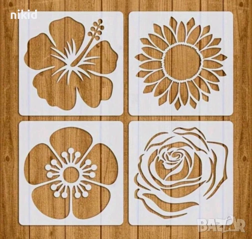 4 вида цвете цветя роза слънчоглед каркаде хибискус стенсил шаблон спрей торта украса сладки Scrapbo, снимка 2 - Други - 51223127
