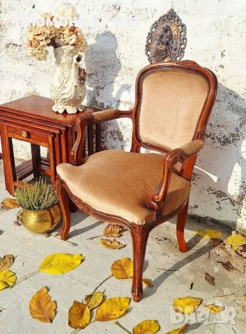 масивно френско кресло с подлакътници , снимка 2 - Дивани и мека мебел - 53172850