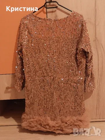 Комплект розови рокли за майка и дъщеря от кадифе с пайети и тюл!, снимка 7 - Рокли - 48654354