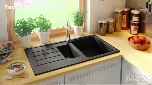 Кухненска Мивка от Гранит модел Копенхаген 900 x 500 Supreme Duo - черна, снимка 5 - Други - 37044335